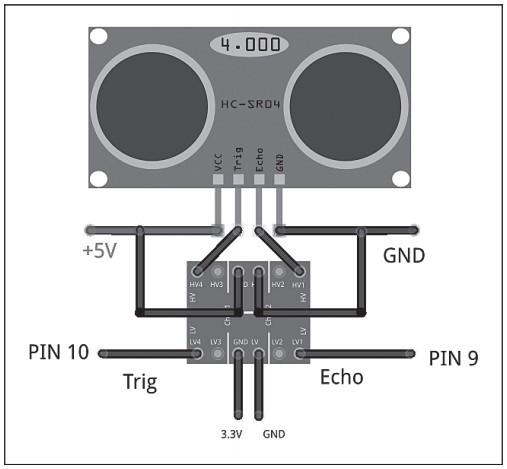 Схема подключения ультразвукового датчика HC-SR04 к микроконтроллеру LaunchPad
