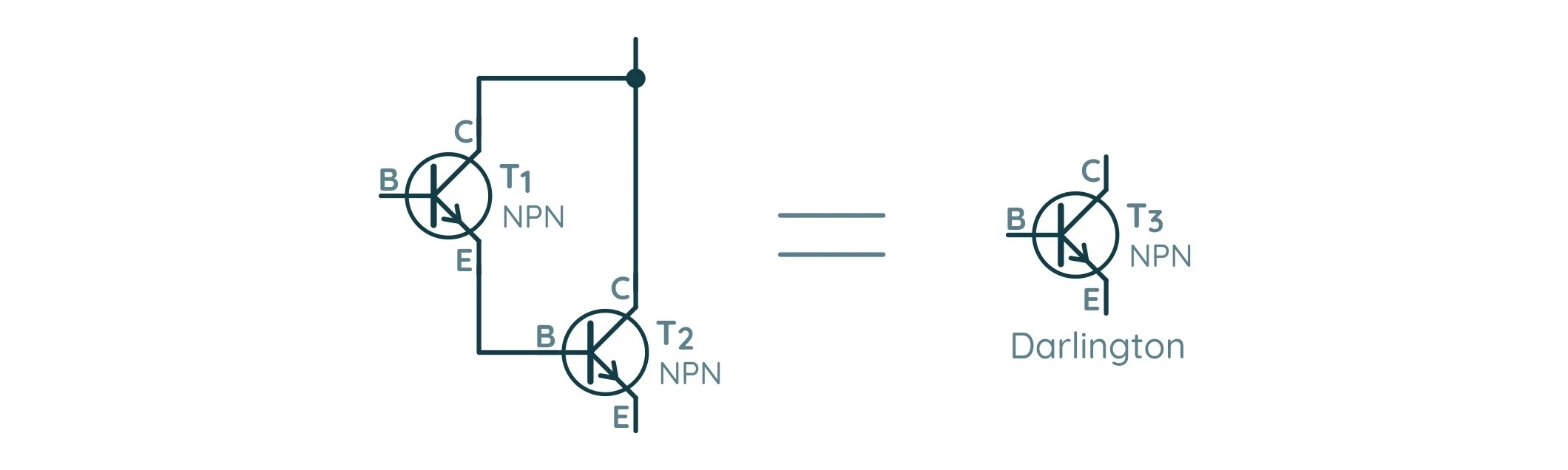 Схема подключения двух биполярных транзисторов в схему Дарлингтона