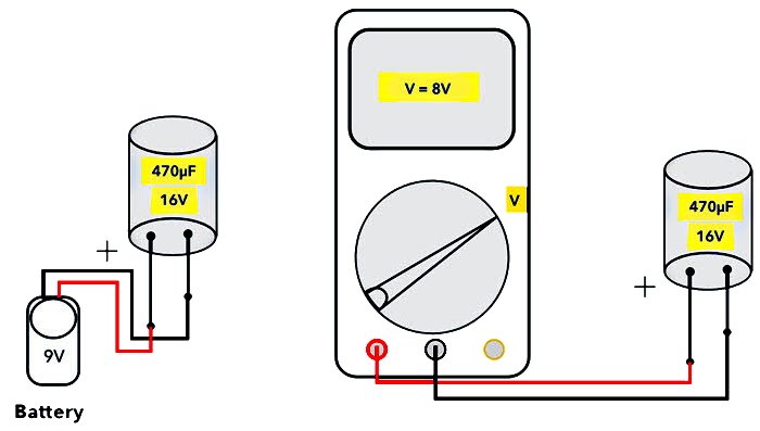 Проверка конденсатора через функцию вольтметр