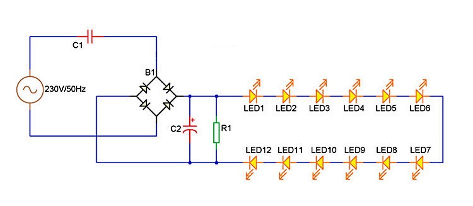 Схема светодиодной лампочки