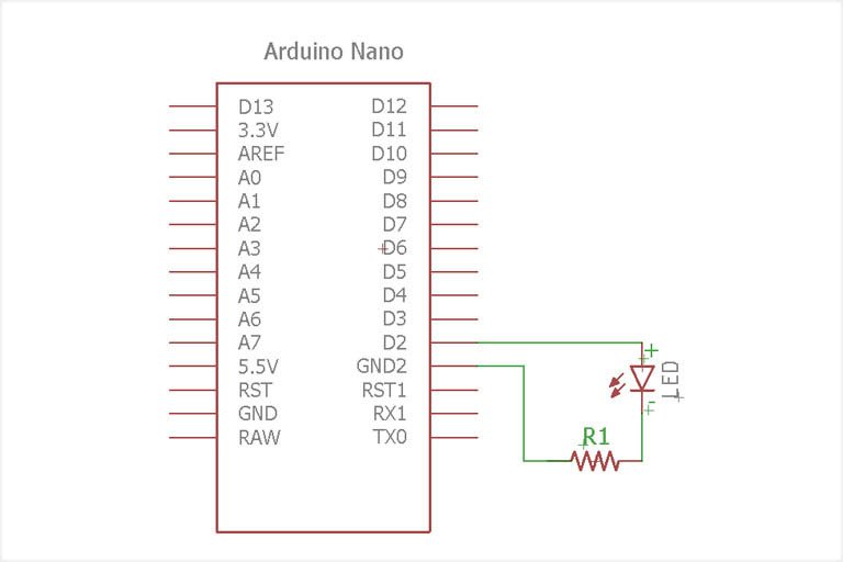 Схема подключения светодиода к нано
